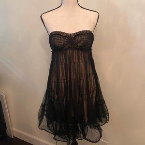 LaRok babydoll strapless mini dress black mesh
